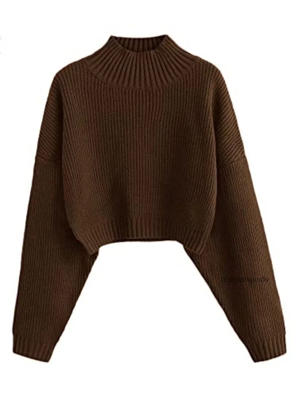 Cropped Turtleneck Sweater Lantern Sleeve Ribbed Knit Pullover Women